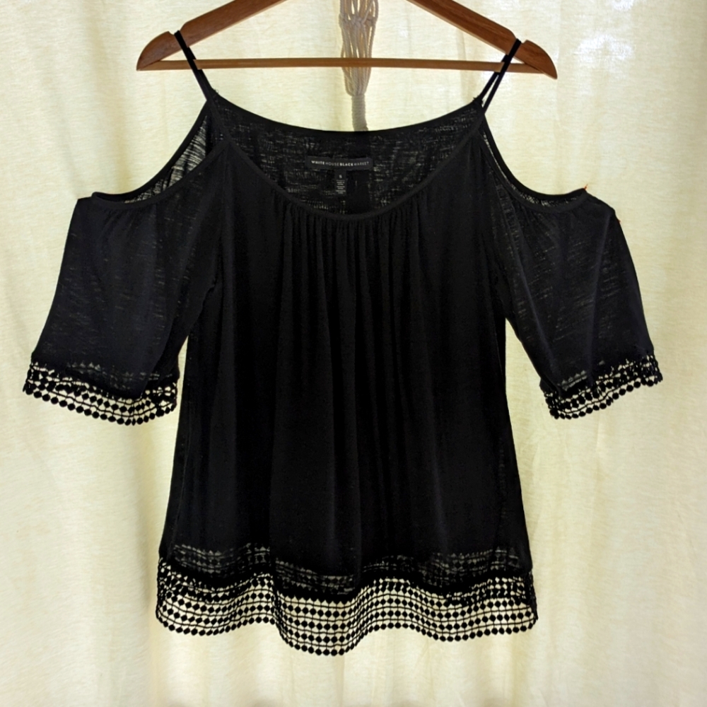 Black Cold Shoulder Top, White House Black Market, Lace Trim